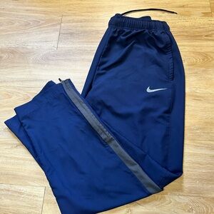 Men Large L Navy Blue Gray Stripe Track Pants Zippered Ankle Athletic Gym Sweats